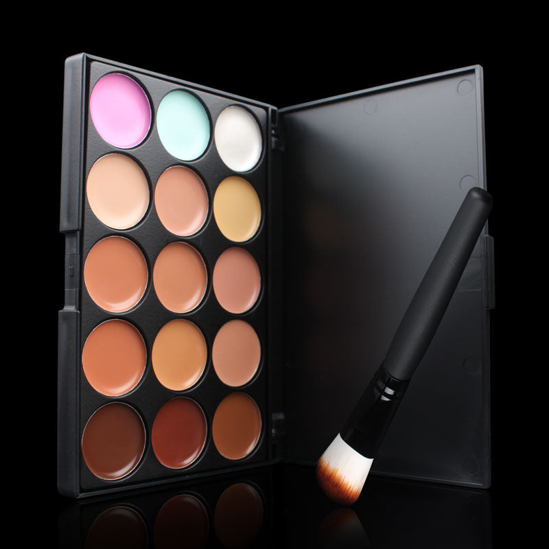 2IN1 15 Colors Concealer  Facial Face Cream Care Camouflage Makeup Base Palettes Cosmetic Makeup Brush Make up Tool